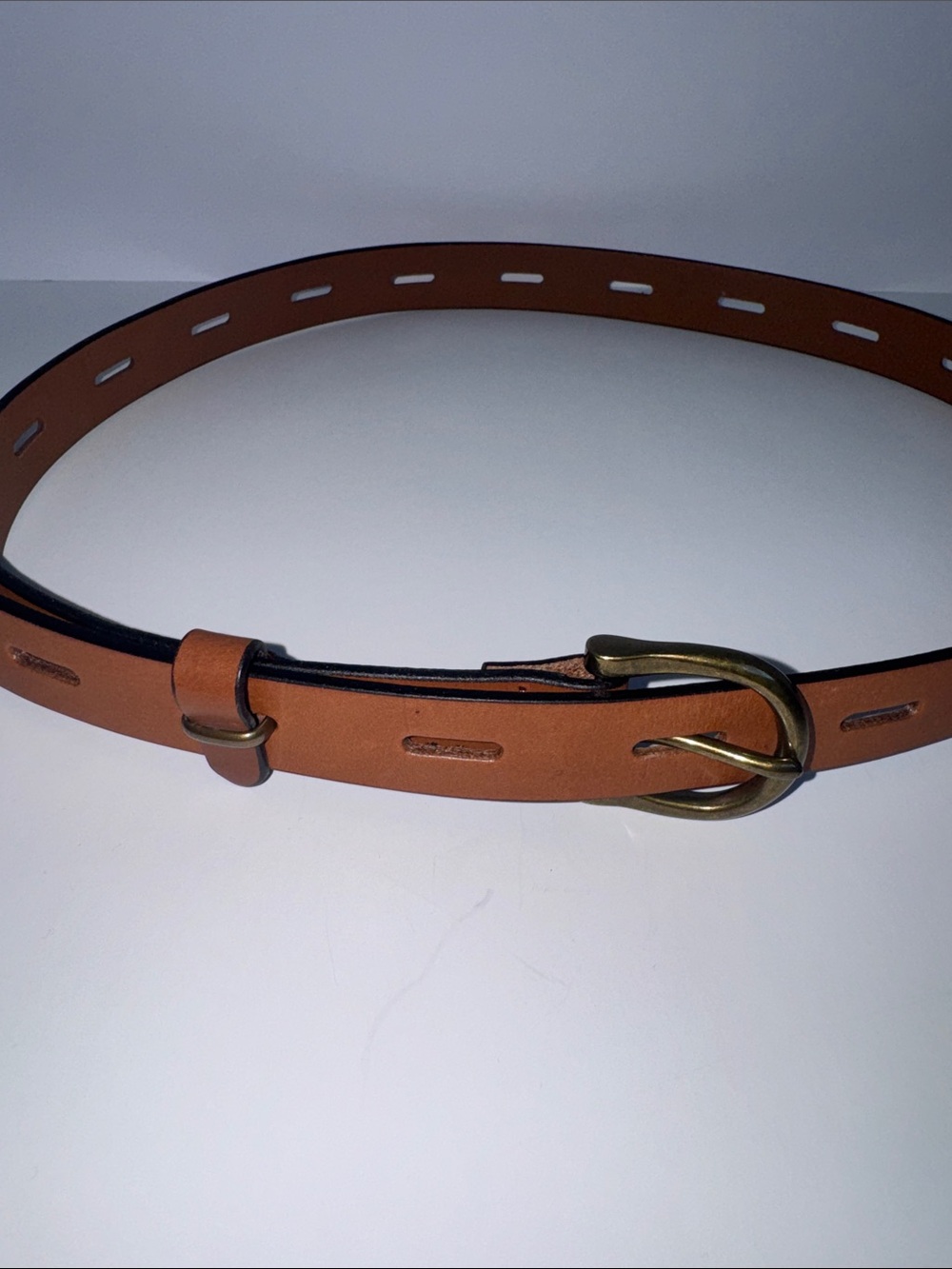Madewell Adjustable Leather Belt Perforated Tan Western Minimalist M - Picture 3 of 7